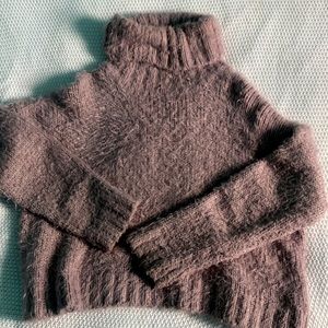Mauve Eyelash Turtlneck Knit Sweater